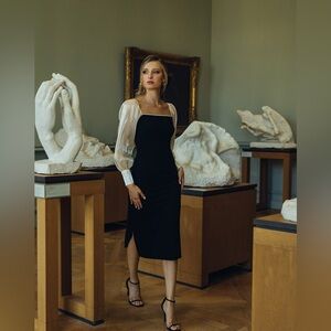 LICHI DRESS. BLACK & SHEER SLEEVES. MEDIUM. Worn once. Price is negotiable :)